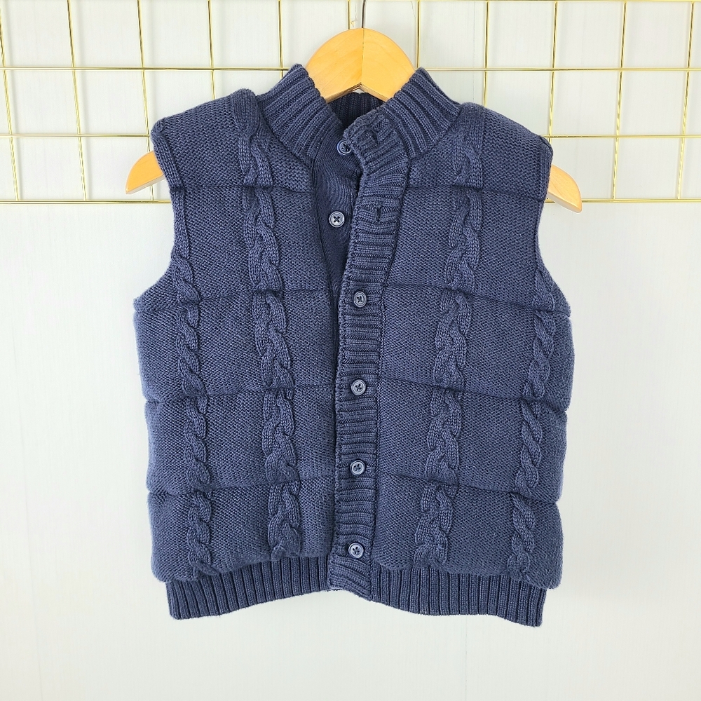 Janie and Jack Navy Blue Quilt Cable Knit Sweater Puffer Vest